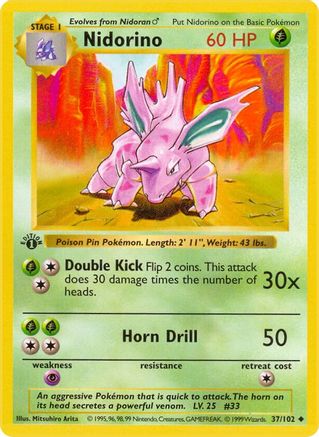 Nidorino 37 - Base Set Shadowless 1st Edition