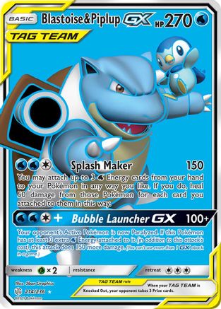 Blastoise & Piplup GX (Full Art) 214/236 - SM Cosmic Eclipse Holofoil