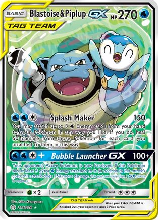 Blastoise & Piplup GX (Alternate Full Art) 215/236 - SM Cosmic Eclipse Holofoil