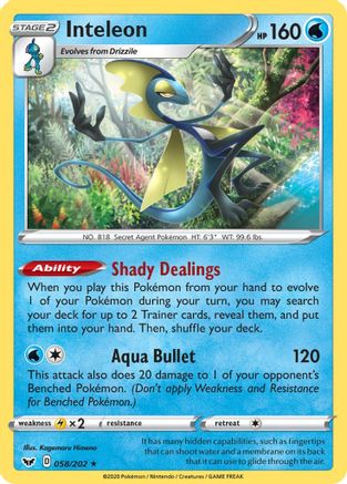 reverse holofoil pokemon cards Inteleon 58/202