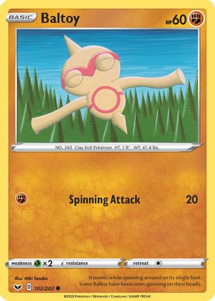 Baltoy (102) 102/202 - SWSH01 Sword & Shield Base Set Reverse Holofoil