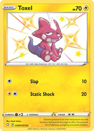 toxel pokemon card Pokmon Toxtricity 1 (Used) 1618331239| magi -TCG Marketplace- Evolves from null Darkness Call for Family Search your deck for up to 2 Basic Pokmon and put them onto your Bench Toxel PAF 140 Shiny Rare