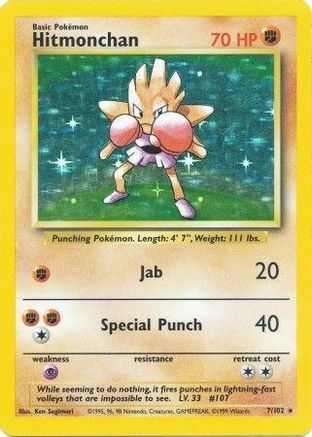 hitmonchan holographic card 7/102 Type of Set:30 Printed Invites Pokemon Mega Booster Box Description coming soon... 100 x 58 x