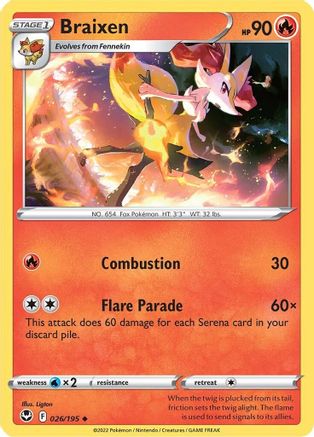 Braixen 26/195 - SWSH12 Silver Tempest Reverse Holofoil
