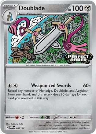 pokemon staff card Iron Bundle - 058 (Prerelease) [Staff] 58 - SV Scarlet Violet Promo Cards Holofoil RarityPromo Hit Points110 HP Fire Flare Bringer Attach up to 2 [R] Energy cards from your discard pile to 1 of your Pokmon Doublade - 067 [Staff] 67