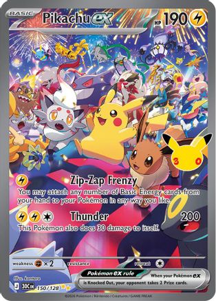 Pikachu ex - 150/128 150 - ME 30th Celebration Holofoil