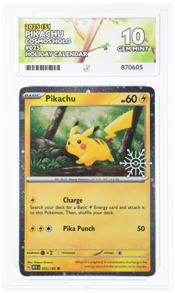ACE 10 - Pikachu - 025/165 - 151 - Holiday Calendar - Cosmos Holo - Pokemon