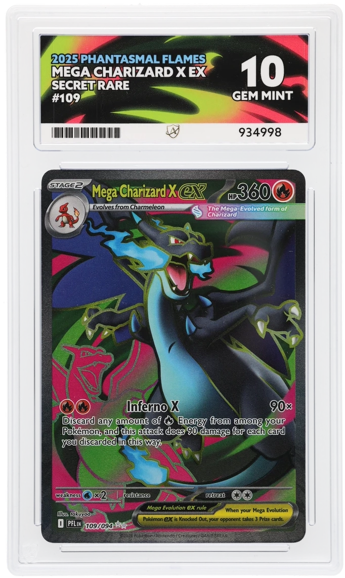 mega charizard x card secret rare ACE 10 - ex - 109/094 - Phantasmal Flames Bundle:30 Cases (60mm x 87mm) flamecraft boardgame [R][R] Inferno X (90x) MTG Card Sleeves 100ct