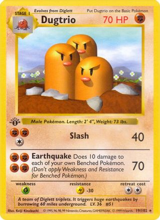 Dugtrio 19 - Base Set Shadowless 1st Edition