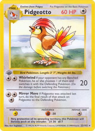 Pidgeotto 22 - Base Set Shadowless Unlimited