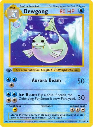 Dewgong 25 - Base Set Shadowless 1st Edition