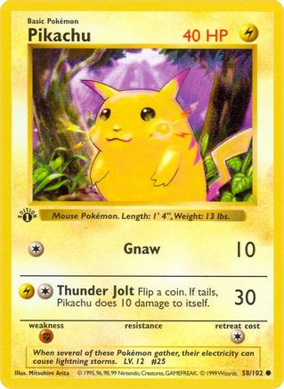 Pikachu 58 - Base Set Shadowless 1st Edition