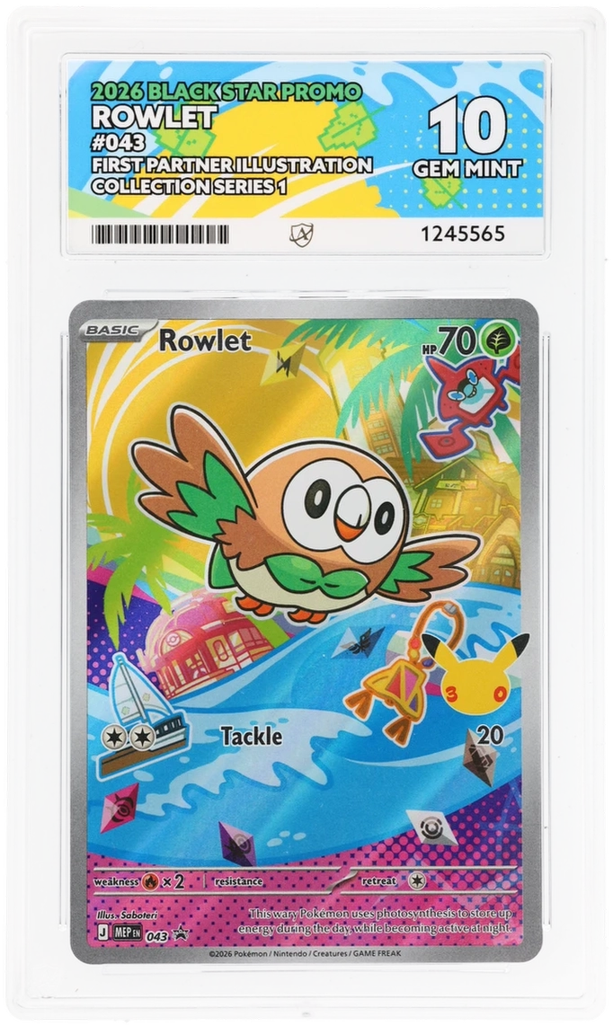 ACE 10 - Rowlet - 043 - Black Star Promo - First Partner Illustration Collection Series 1 - Pokemon