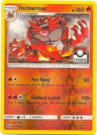 Incineroar - 26/149 (Pokemon League) 26 - League & Championship Cards Reverse Holofoil