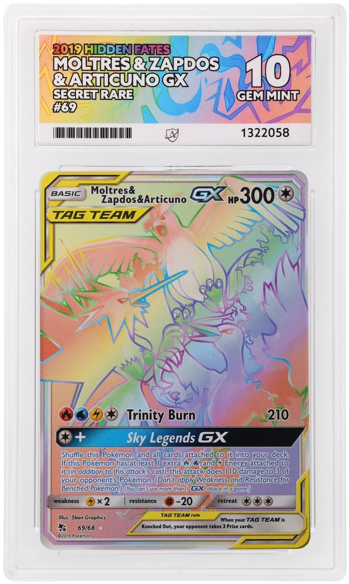 ACE 10 - Moltres & Zapdos & Articuno GX - 69/68 - Secret Rare - 2019 Hidden Fates - Pokemon