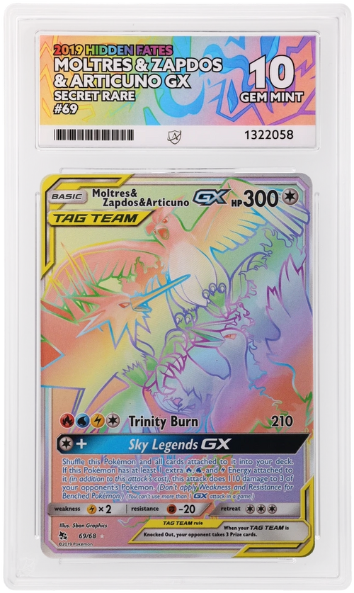 ACE 10 - Moltres & Zapdos & Articuno GX - 69/68 - Secret Rare - 2019 Hidden Fates - Pokemon