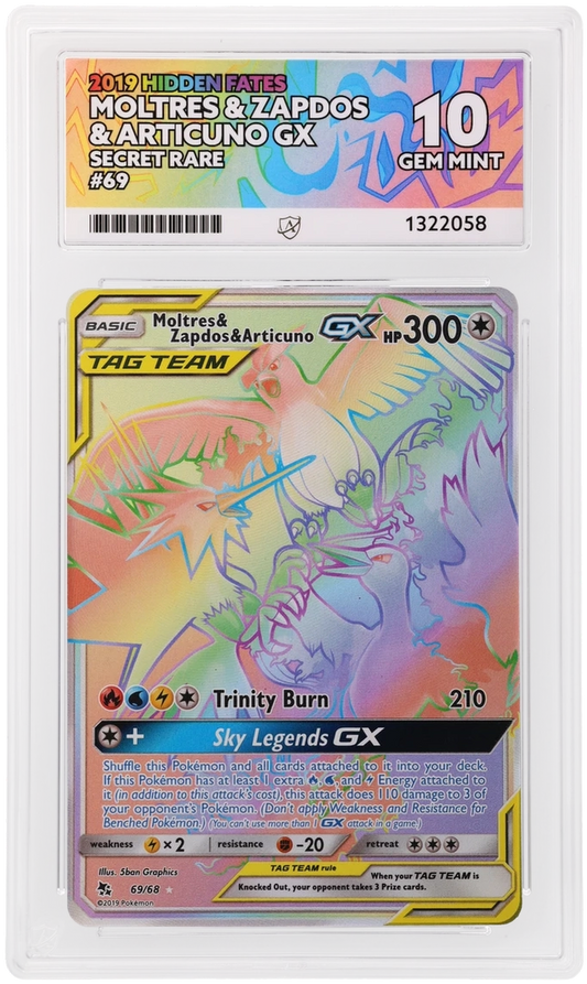 ACE 10 - Moltres & Zapdos & Articuno GX - 69/68 - Secret Rare - 2019 Hidden Fates - Pokemon