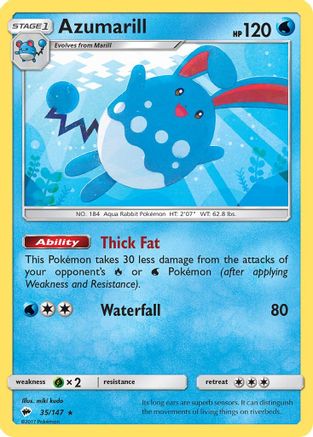 Azumarill 35/147 - SM  Burning Shadows Reverse Holofoil