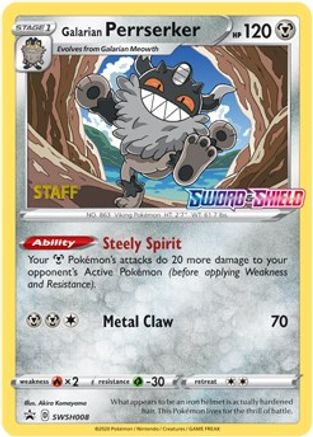 Galarian Perrserker - SWSH008 (Prerelease Promo) [Staff] SWSH008 - SWSH Sword & Shield Promo Cards Holofoil