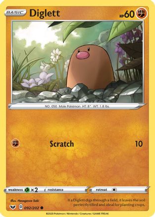 Diglett 92/202 - SWSH01 Sword & Shield Base Set Reverse Holofoil