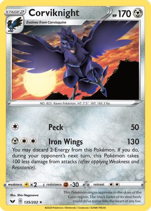 Corviknight 135/202 - SWSH01 Sword & Shield Base Set Reverse Holofoil
