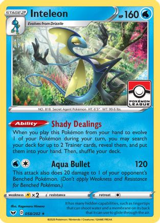 Inteleon - 058/202 (Pokemon League) 58 - League & Championship Cards Reverse Holofoil