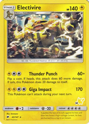 Electivire- 43/147 (#32 Pikachu Stamped) 43 - Battle Academy