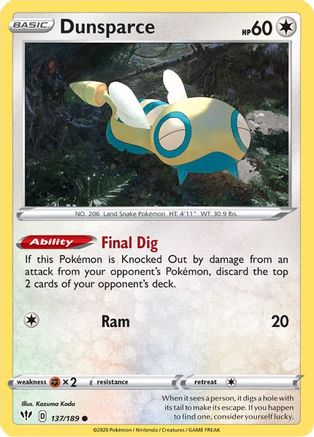 Dunsparce 137/189 - SWSH03 Darkness Ablaze