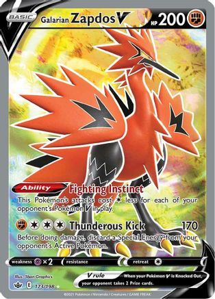 Galarian Zapdos V 173/198 - Chilling Reign Holofoil