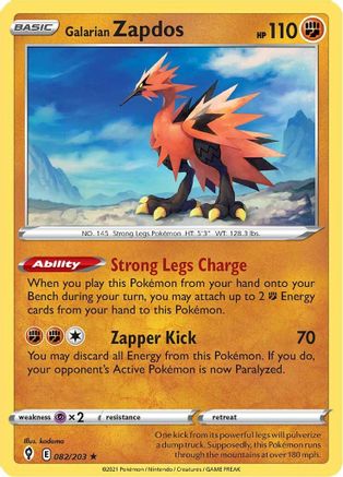 Galarian Zapdos 82/203 - Evolving Skies Reverse Holofoil