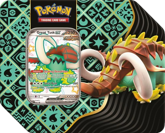 Pokemon Scarlet & Violet Paldean Fates Large Tin Great Tusk ex or Iron Treads ex