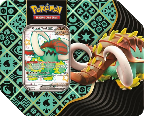 Pokemon Scarlet & Violet Paldean Fates Large Tin Great Tusk ex or Iron Treads ex