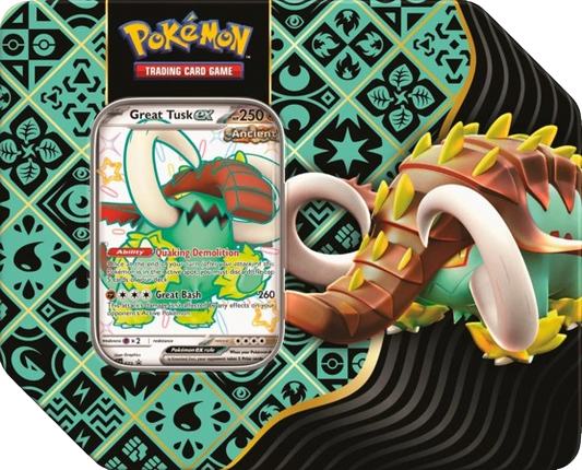 Pokemon Scarlet & Violet Paldean Fates Large Tin Great Tusk ex or Iron Treads ex