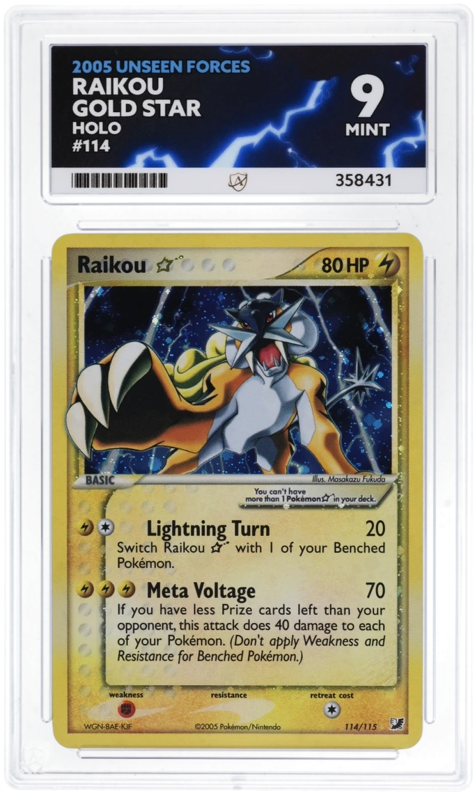 ACE 9 - Raikou Gold Star - Holo - 114/115 - 2005 Unseen Forces - Pokemon