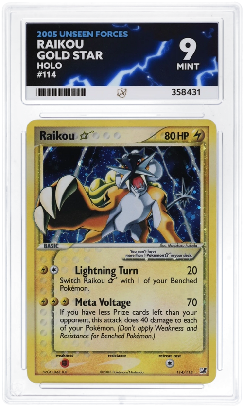 ACE 9 - Raikou Gold Star - Holo - 114/115 - 2005 Unseen Forces - Pokemon