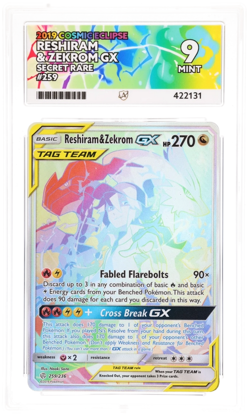 Reshiram & Zekrom GX Secret Rare 259 - Ace 9 - Cosmic Eclipse