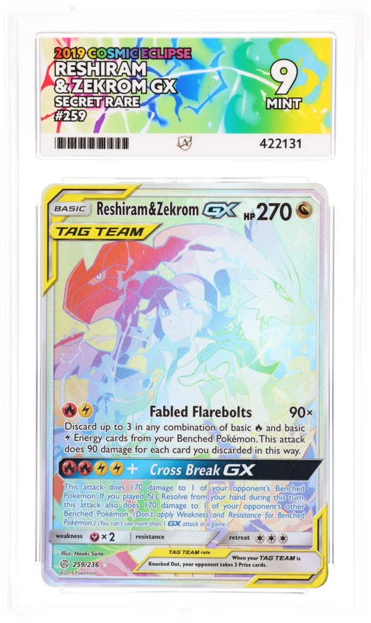 Reshiram & Zekrom GX Secret Rare 259 - Ace 9 - Cosmic Eclipse