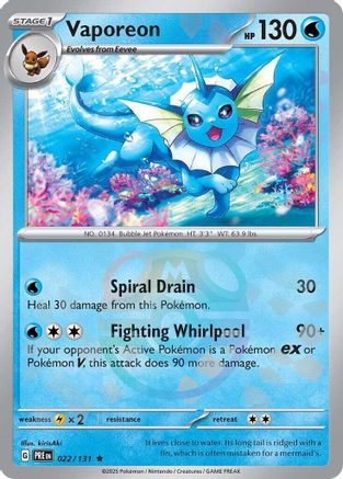 Vaporeon 022/131 (Master Ball Pattern) - SV Prismatic Evolutions Holofoil