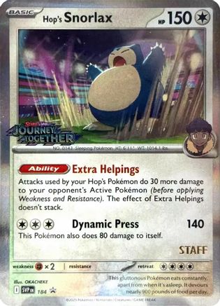 Hop's Snorlax - 184 (Prerelease) [Staff] 184 - SV Scarlet & Violet Promo Cards Holofoil
