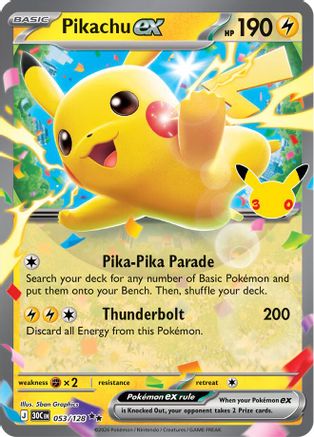 Pikachu ex - 053/128 53 - ME 30th Celebration Holofoil