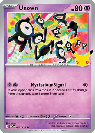 Unown 72 - ME 30th Celebration Holofoil