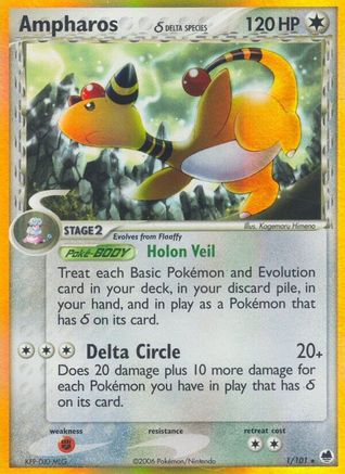Ampharos (Delta Species) 1/101 - Dragon Frontiers Reverse Holofoil
