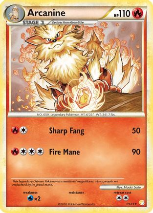Arcanine 1/123 - HeartGold SoulSilver Reverse Holofoil