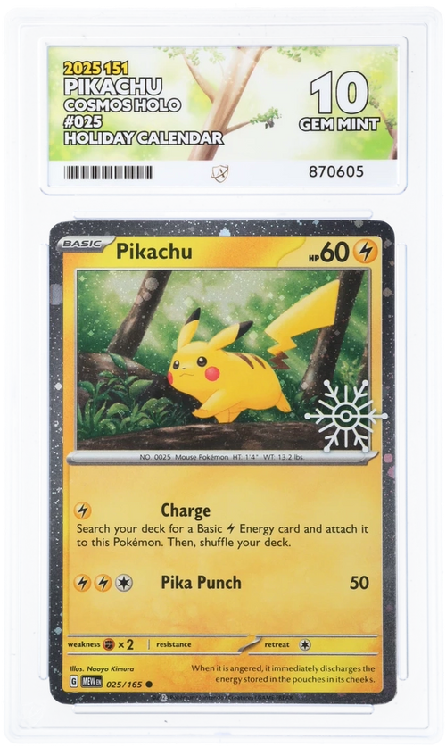 ACE 10 - Pikachu - 025/165 - 151 - Holiday Calendar - Cosmos Holo - Pokemon