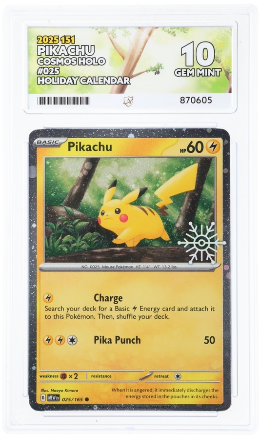 ACE 10 - Pikachu - 025/165 - 151 - Holiday Calendar - Cosmos Holo - Pokemon