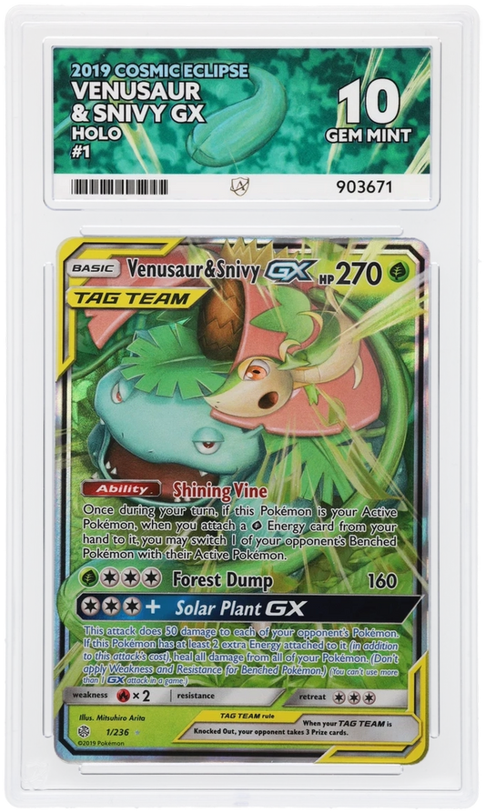 ACE 10 - Venusaur & Snivy GX - 1/236 - 2019 Cosmic Eclipse - Pokemon