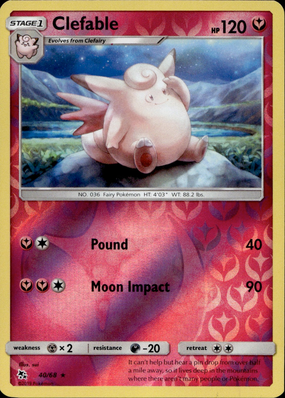 Clefable 40/68 - Hidden Fates Reverse Holofoil
