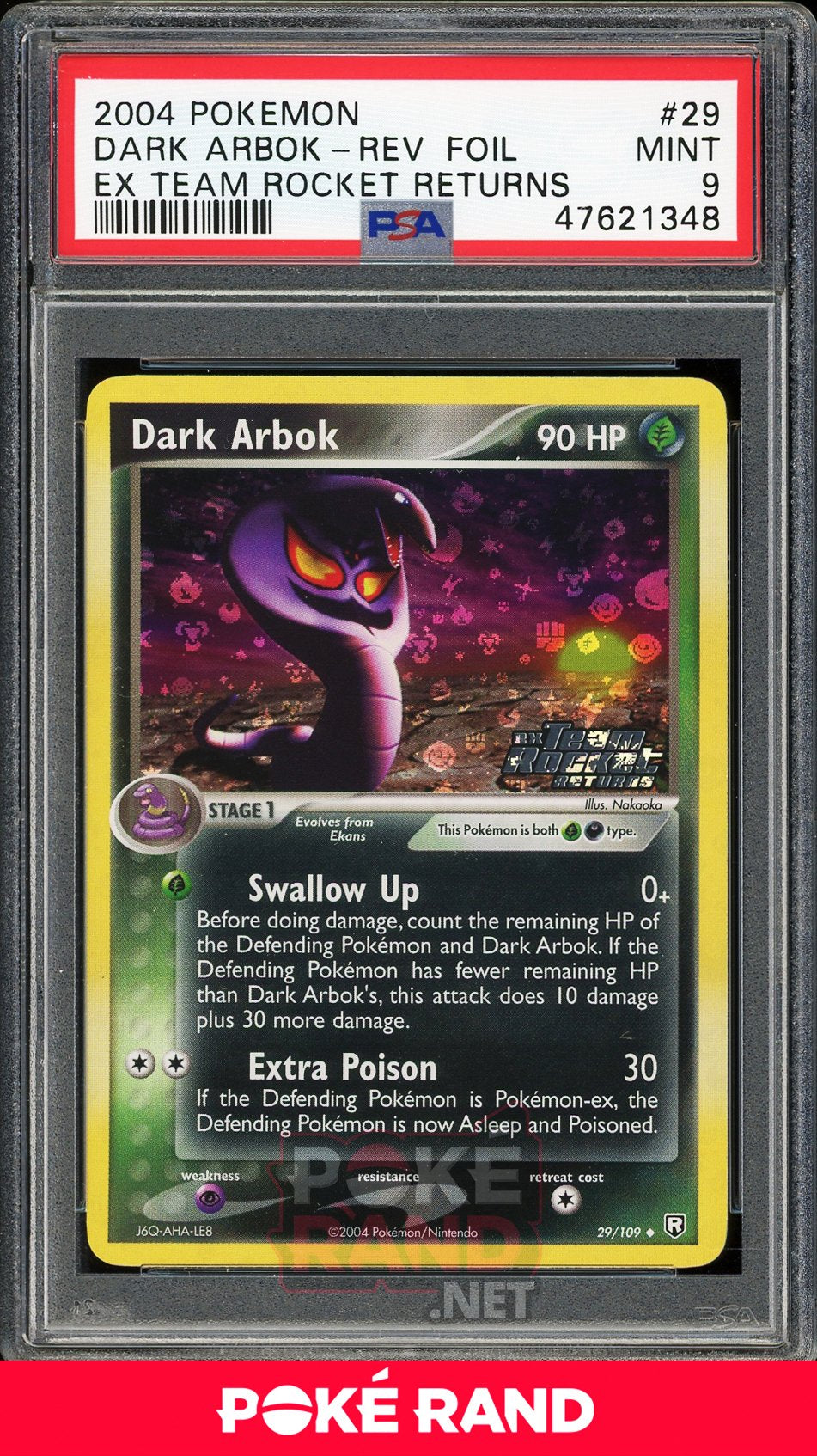 Dark Arbok Reverse Foil (PSA 9) - EX Team Rocket Returns #29