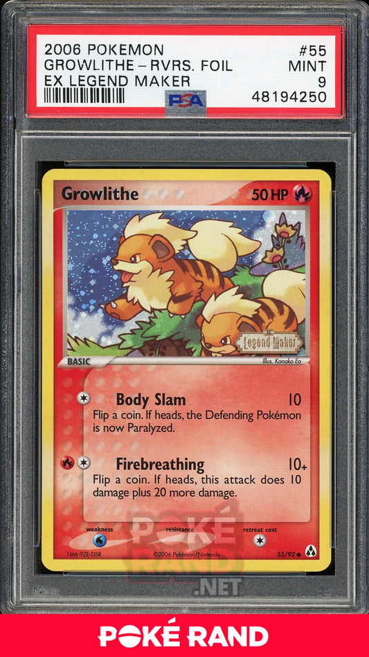 Growlithe Reverse Foil (PSA 9) - EX Legend Maker #55