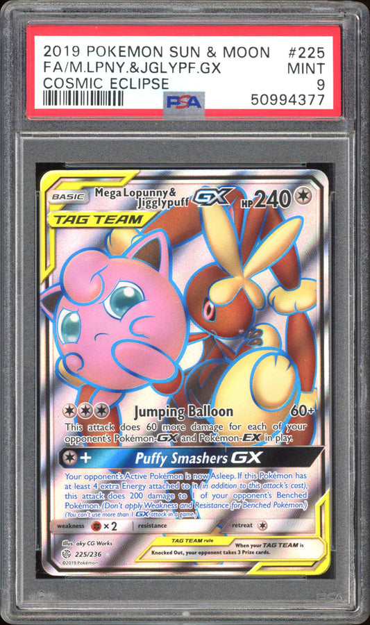 Mega Lopunny & Jigglypuff GX 225/236 - PSA 9 - Cosmic Eclipse Full Art
